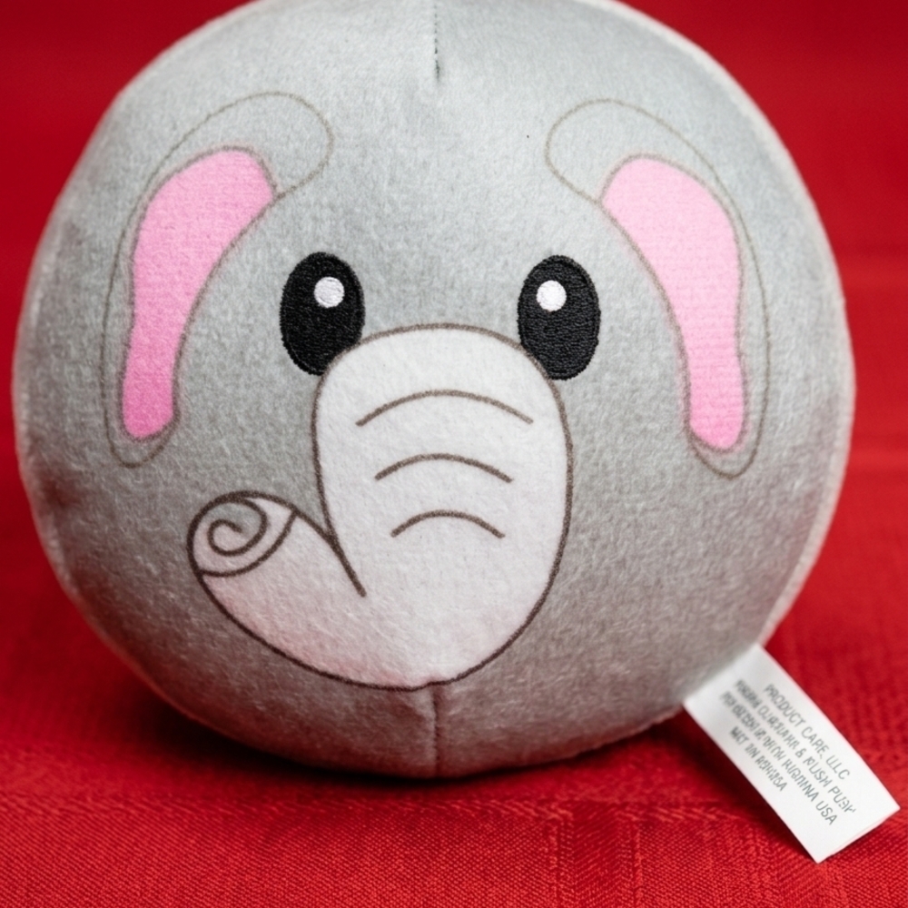 Gray Elephant Plush Ball Toy for Kids - Pink Ear Accents
